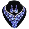 Fashion Jewelry Chunky Gem Crystal Flower Choker Necklace Statement Necklace Earring Party Dress Jewelry Sets 10 Colors281Z