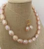 set di 14-15 mm enorme collana di perle rosa oro mare del sud orecchino 14k
