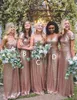 Bling Rose Gold Sequined Bridesmaid Dresses Lång Sexig Golv Längd Boho Bridesmaids Dresses Plus Size Custom Made