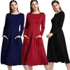 Jesień i zima Maxi Sukienki Kobiety Ubrania Dorywczo Plus Size Sukienka Damska Długi Sleeveed Zipper Kieszonkowe Długie Suknie Dla Kobiet