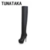 Wholesale-Womens Sexy Slim Stretch Thigh High Boots Faux Leather Platform High Heel Over the Knee Boots Black Brown White