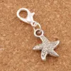 Dancing Flake Star Starfish Sea Charms 100pcs/lot 12.7x29.5mm Antique Silver Heart Floating Lobster Clasps for Glass Living C123