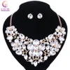 Women Fashion Statement Necklace earrings sets Bridal Wedding Party Necklace Flower Type Golden Plated Crystal Jewelry Sets
