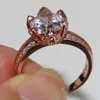 Wholesale Handmade Luxury Jewelry 925 Sterling Silver Rose Gold Plated Round Cut Topaz CZ Diamond Birthstone Women Wedding Band Lotus Ring