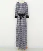 Hot Sale Ladies Summer Diamond Printed Slim Muslim 3/4 Sleeve O-Neck Maxi Dress Plus Size S-XL