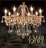 Vintage Cognac Crystal Chandelier Luster Retro Home Lighting Chandeliers Fabric Lampshade Living Room Villa Hotel Hanging Lights