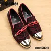 Top-Marke, italienischer Stil, Herren-Schuh, handgefertigt, roter Strassstein, Herren-Loafer, goldene Kappe, Herren-Kleid, flache Schuhe, Luxus-Party-Hochzeitsschuhe