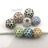 Totalmente-jóias Europeu Charme Beads Cor Misturada Strass Big Hole Beads de Prata Banhado Núcleo Solta Pérolas 24 pçs / lote