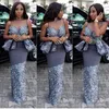 Aso Ebi Africa Evening Dresses Jewel Sheer Neck Sheath Prom Dresses With Lace Applique Floor-Length Peplum Custom Made Formal Party Gowns