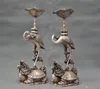 12" China Silber Bronze Kranich Drache Schildkröte Kerzenständer Statuenpaar