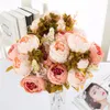 Hem Dekorativa Blommor Europeisk Konstgjorda Silk Blommor Kina 13 Brancher Fall Fake Levande Peony För Bröllopsfest Dekoration