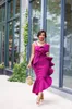 Afrikaanse spaghetti prom -jurken 2018 Fushia satijn zeemeermin avondjurken ruches plus size mermaid formele feestjurk op maat gemaakte3599557