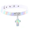 Laser Rainbow Leather Choker Necklace Collars with Jesus Cross Pendant Women Fashion Slave hip hop Jewelry will and sandy drop ship