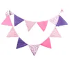 12 Vlaggen - 3.2m Katoenen Stof Banners Aanpassen Bruiloft Bunting Decor Paarse Partij Meisje Verjaardag Baby Shower Garland Decoratie