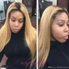 OMBRE BLONDE # 1B / 99 Y Pelo humano negro natural Peluca de encaje completo Peruvain Virgen Nudos blanqueados 150% Densidad Cordones delanteros con pelos de bebé