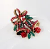 Kerst Sieraden Multicolor Rhinestone Blad Bells Broches Antieke Gouden Legering Broche Corsage Pins Xmas Gifts Groothandel