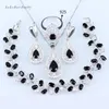 Bruiloft Sieraden Sets Zilver 925 Zwarte Steen Wit Kristal Voor Vrouwen Hanger Ketting Armband Oorbellen Ring214W1617986