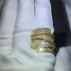 Luksusowy Big Ring Yellow Gold Wypełniony Zaręczyny Zespół Ślubny Pierścionki Dla Kobiet T Kształt 5A Cyrkon Crystal 925 Srebrny Bijoux Prezent