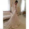 Vintage Mermaid Country Wedding Dresses Long Sleeve White Bateau Sweep Train Formal Lace Bridal Gowns Plus Size robes de mariée