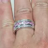 Anello di lusso con pietra preziosa con taglio principessa e pavé di 8 * 8mm con topazio rosa Gioielli di moda 10KT Anello da sposa in oro bianco riempito per donna SZ 5,6,7,8,9,10