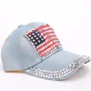 Sıcak Satış ABD Amerika Birleşik Devletleri Amerikan Bayrağı Beyzbol Kapaklar Ayarlanabilir Kot Denim Rhinestone Erkekler Kadınlar Snapback Şapka Kap M002