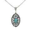 2017 new Wholesale-Free Shipping New Jewelry Bohemia Elegant Hollow Flower Oval Pretty Pendant Turquoise Stone Necklace Wholesale