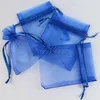 Vente en gros - 50 Pcs Bleu Royal Pochette En Organza Faveur De Mariage Bijoux Cadeau Boîte De Bonbons Décoration De Mariage Événement Fête Fournitures 3 x 3,5 7cm x 9cm