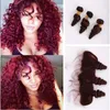 Onda Solta Do Vinho Tinto Feixes de Cabelo Com Laço Frontal 99J Encaracolado Solto 13x4 Ouvido Para Orelha Frontal Com Trama Do Cabelo Virgem