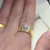Vecalon Mannen Sieraden trouwring ring 1 5ct diamant Cz Geel goud gevuld 925 Sterling Zilver Engagement Vinger ring254p