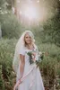 Nieuwe A-Line bescheiden trouwjurken met korte mouwen Lace Top Informeel land westerse receptie Chiffon Bridal Jurken Modest