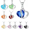 Women Fashion Heart Crystal Rhinestone Pendant Necklaces Silver /Gold colors Chain Pendant Necklace Jewelry 11 Color C034