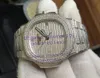 Лучшие роскошные супер мужские автоматические часы Miyota 9015 Clone Cal 324SC Full Pave Bling с бриллиантовым циферблатом, мужской браслет со стразами 5719 Watche262r