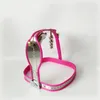 Modèle masculin-T Courbe Taille Réglable Ceinture de chasteté en acier inoxydable Grande cage à pénis Scrotum avec plug anal Sex Toy J1454