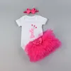 DHL livre 2017 Ins Hot Number Impresso Romper + Tutu Saia com Faixa de Cabelo bebê Bonito Conjuntos de Roupas Crianças 3 peça / conjunto