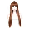 WoodFestival long straight hair wigs heat resistant synthetic fiber burgundy black brown flax wig with bangs 70cm realistic sof wo8238666