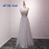 Prawdziwe zdjęcia Tulle Suknie Wieczorowe Długa Prom Dress Scoop Koronki z koralikami Cekiny Lace-up Back