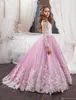 Yeni Işık Mor Çiçek Kız 'Elbiseler Düğün Ekip Ekip Boyun Custom Made Dantel Uzun Kollu Çocuk Iletişim Kız Pageant elbise