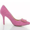 Chaussures de soirée pour femmes couleur pêche perle chaussures de mariée bout pointu boucle carrée robe formelle pompes OL discothèque talons simples