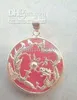 Pink jade Silver dragon phenix pendant and necklace