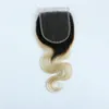 EW Body Wave Virgin Indian Menselijk Haar Ombre Blonde Kantsluiting 4 * 4 met Baby Haar T1B613 Sluitingen Gebleekte Knopen