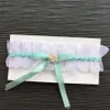 New Green Purple Satin Elastic Keepsake & Toss Garters Wedding Bridal Hen Gift Legs Rings White Organza Set Pearl Ribbon Bow