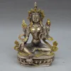 티베트 불교 실버 구리 금테 그린 타라 콴 - 보은 보살 동상