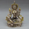 Tibet Budismo Prata cobre Gilt Verde Tara Kwan-Yin Bodhisattva estátua de Buda