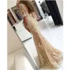 2017 Elegant Champagne Lace Mermaid Evening Dresses Half Sleeve Open Back Prom Dress Long Formal Party Gowns4826914