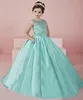 Shinning Girl's Pageant Dresses 2016 Sheer Neck Beaded Crystal Satin Mint Green Flower Girl Gowns Formale Party Dress For Teens Bambini