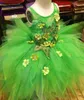 Green High Low Girls Girls Suknie Kolorowe Flora Aplikacje Tulle Balowa Suknia Kwiat Girl Sukienki na ślub Drugnący Dziecko Formalna Dress