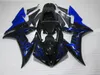 Injektionsformad karosseri Fairing Kit för Yamaha YZF R1 2002 2003 Blue Flames Black Fairings Set YZF R1 02 03 OT46