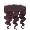 Wholesale #99J Wine Red Virgin Peruvian Human Hair Weave with Frontal Burgundy Ear to Ear 13x4 Full Lace Frontal Closure with Wavy 3Bundles