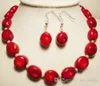 Modeschmuck Weiß Akoya Perle rote Koralle Halskette Ohrringe Set