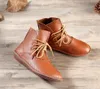 2017 Kobiet Buty Kobiet Prawdziwej Skóry Buty Handmade Vintage Literacki Styl Kostki Lace-Up Moda Darmowa Wysyłka